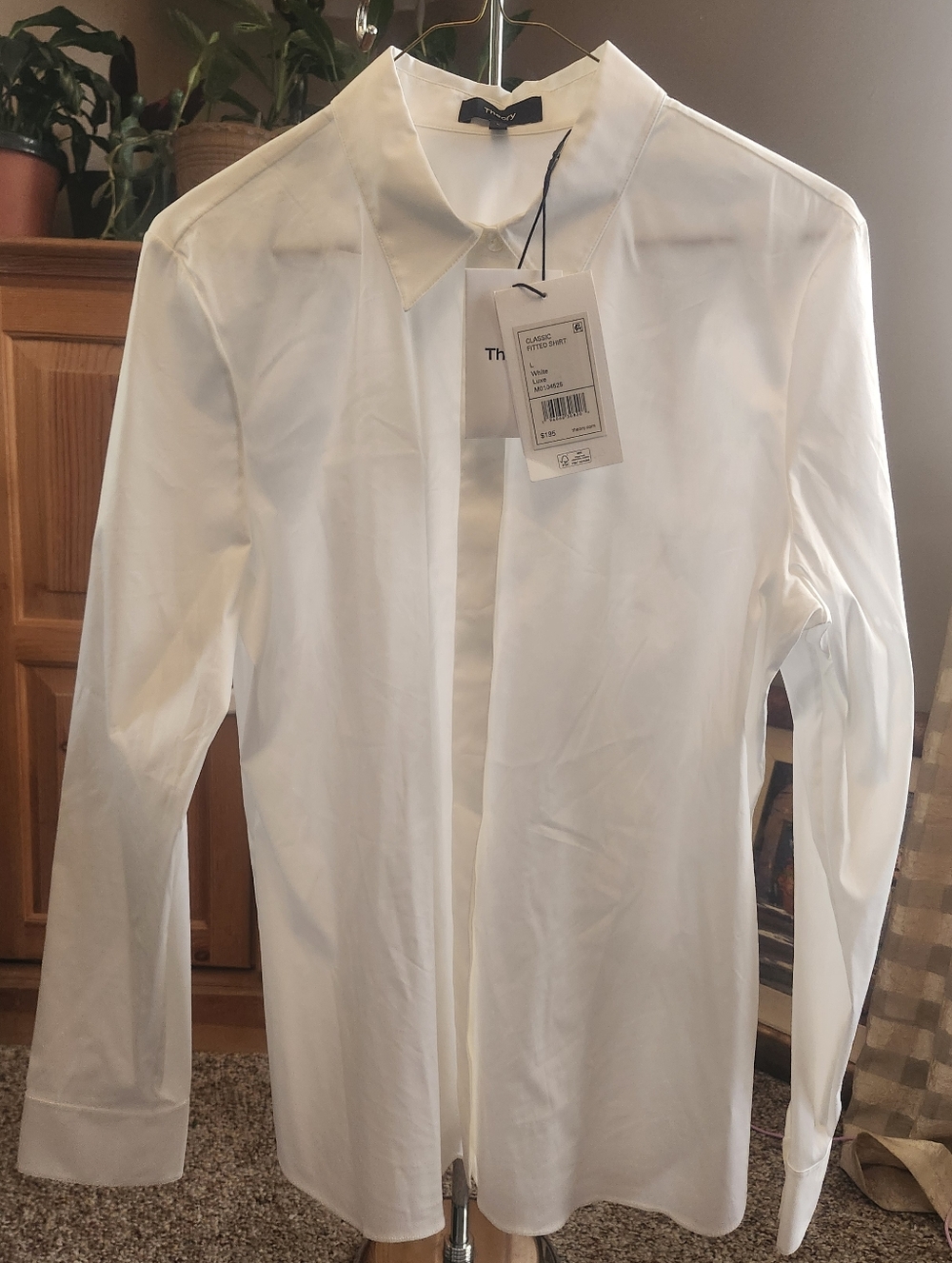 Theory Women's White Stretch Button-Front Classic Fitted Shirt